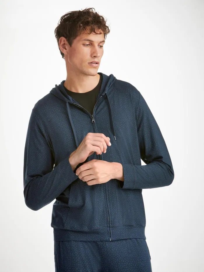 Hooded Tops Men Derek Rose Hoodie London 12 Micro Modal Navy