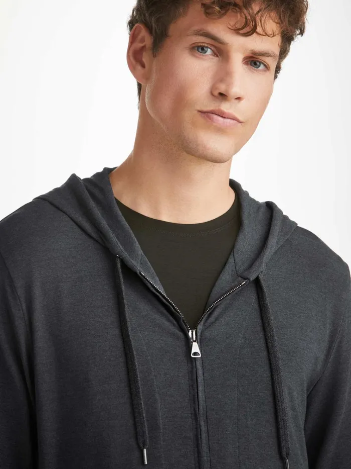 Hooded Tops Men Derek Rose Jersey Hoodie Marlowe Micro Modal Anthracite