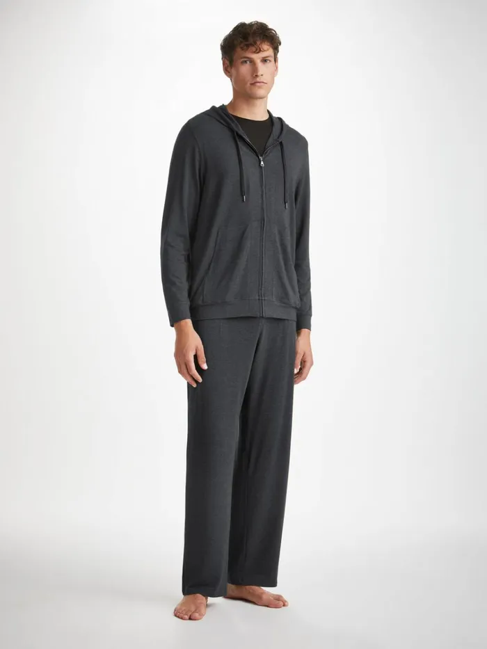 Hooded Tops Men Derek Rose Jersey Hoodie Marlowe Micro Modal Anthracite