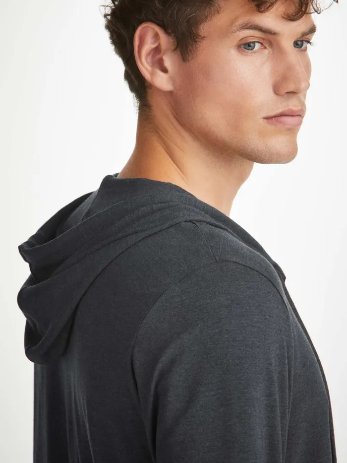 Hooded Tops Men Derek Rose Jersey Hoodie Marlowe Micro Modal Anthracite