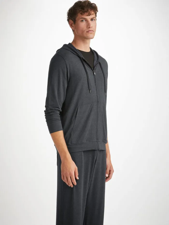 Hooded Tops Men Derek Rose Jersey Hoodie Marlowe Micro Modal Anthracite