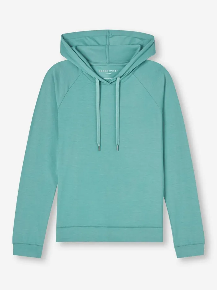 Hooded Tops Women Derek Rose Pullover Hoodie Basel Micro Modal Stretch Teal