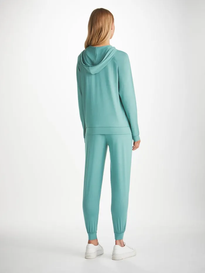 Hooded Tops Women Derek Rose Pullover Hoodie Basel Micro Modal Stretch Teal