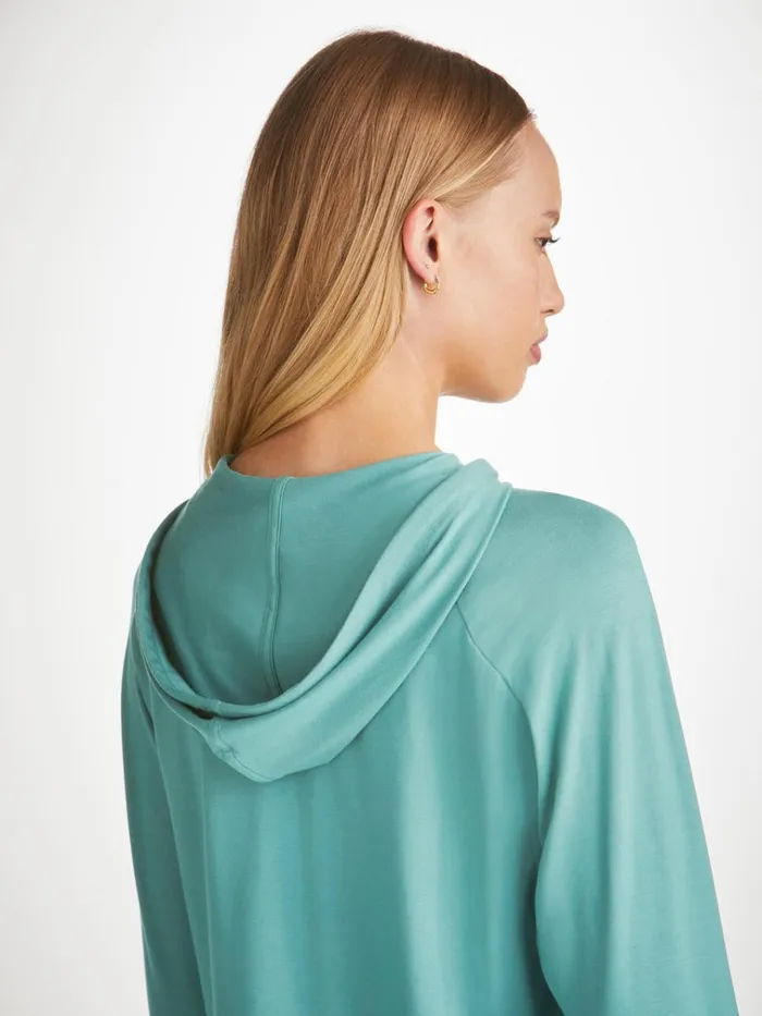 Hooded Tops Women Derek Rose Pullover Hoodie Basel Micro Modal Stretch Teal