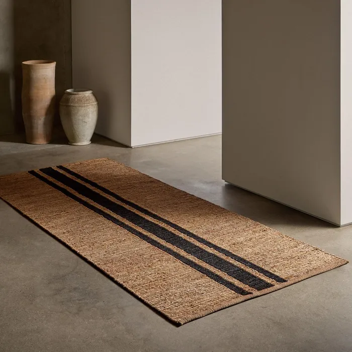 HOUSE James Perse Jute Collection Triple Stripe Jute Runner 35Ft X 9Ft Naturalcharcoal Stripe