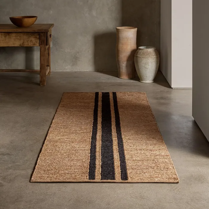 HOUSE James Perse Jute Collection Triple Stripe Jute Runner 35Ft X 9Ft Naturalcharcoal Stripe