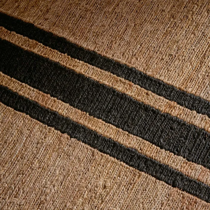 HOUSE James Perse Jute Collection Triple Stripe Jute Runner 35Ft X 9Ft Naturalcharcoal Stripe