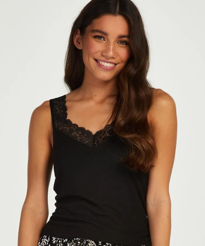 Hunkemller Ribbed Lace Singlet 8211 Black Black 8211 Women
