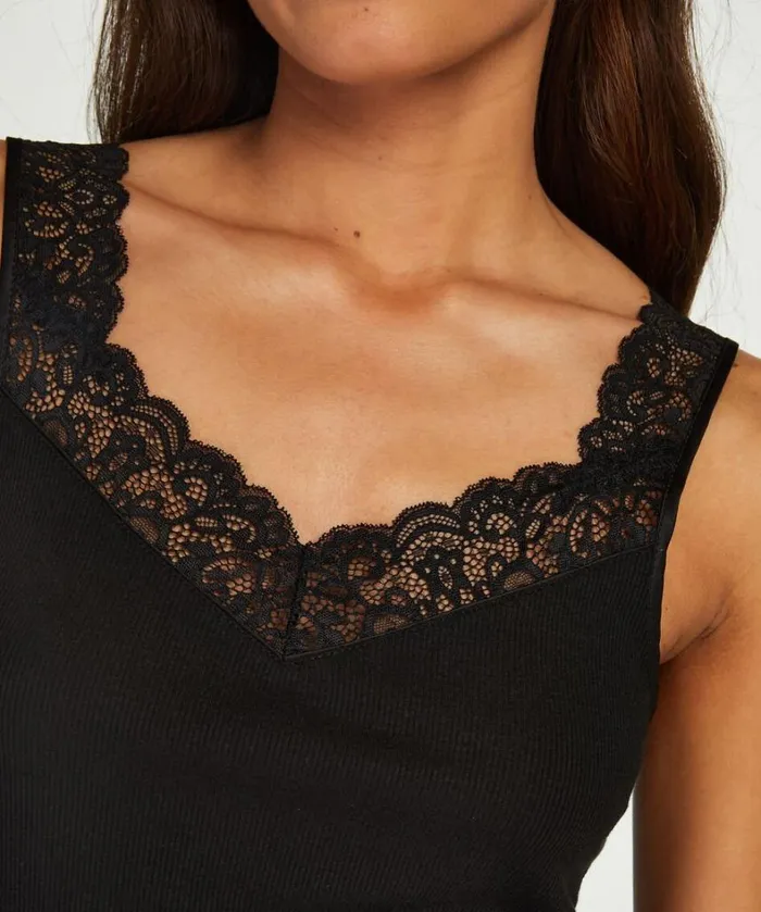 Hunkemller Ribbed Lace Singlet 8211 Black Black 8211 Women