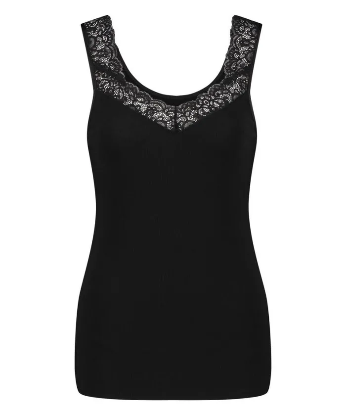 Hunkemller Ribbed Lace Singlet 8211 Black Black 8211 Women