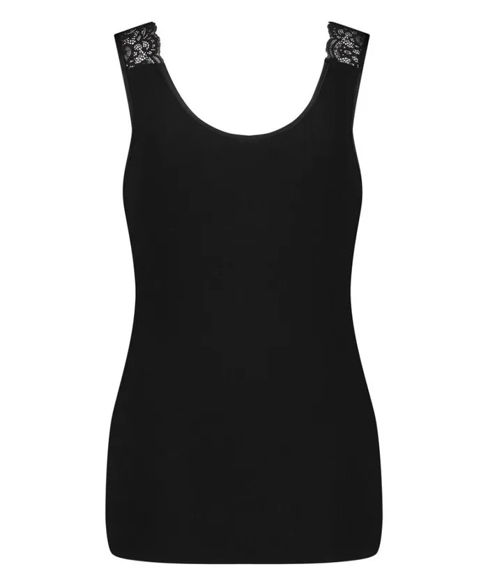 Hunkemller Ribbed Lace Singlet 8211 Black Black 8211 Women