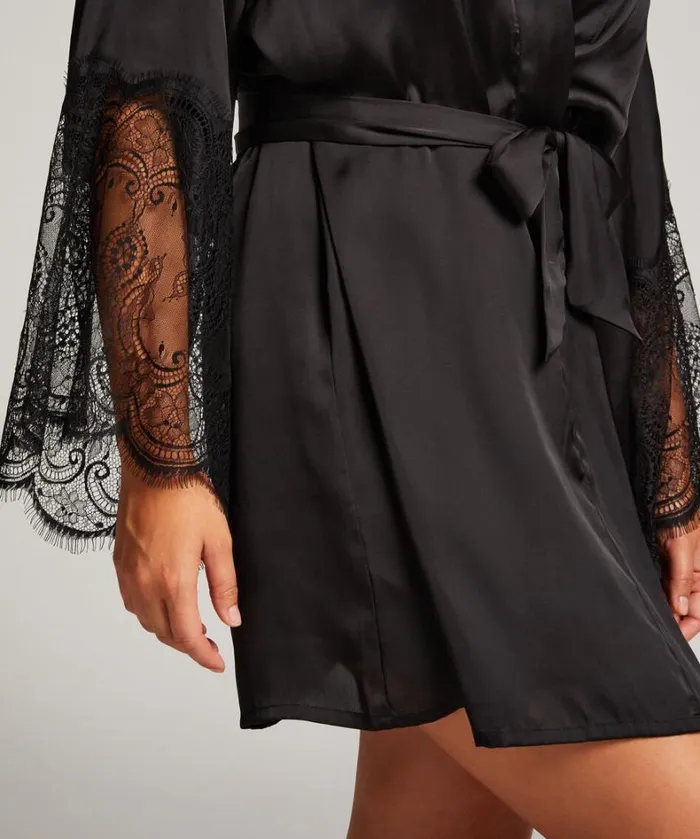 Hunkemller Satin Kimono 8211 Black Black 8211 Women Hunkemller Satin Kimono 8211 Black Black 8211 Women