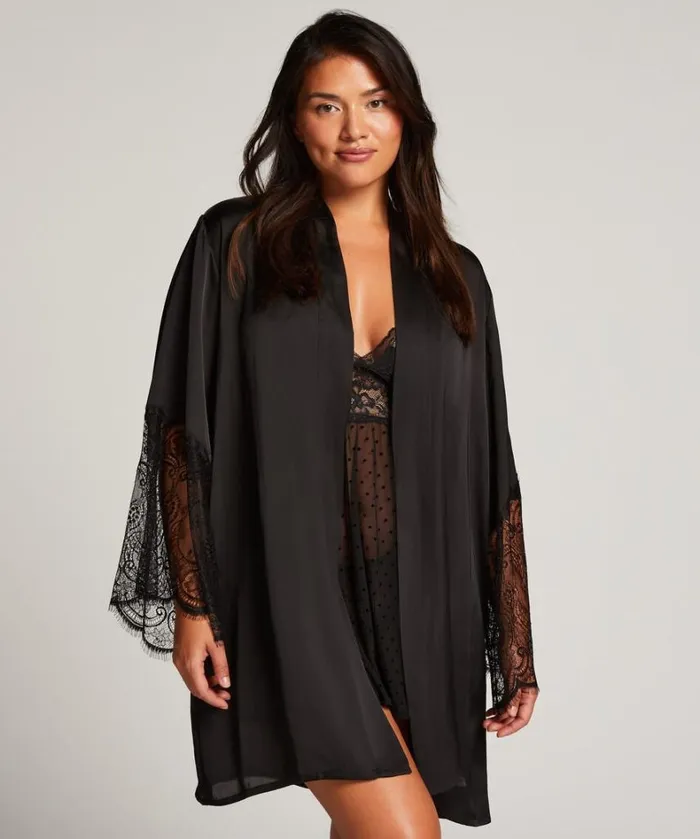 Hunkemller Satin Kimono 8211 Black Black 8211 Women Hunkemller Satin Kimono 8211 Black Black 8211 Women