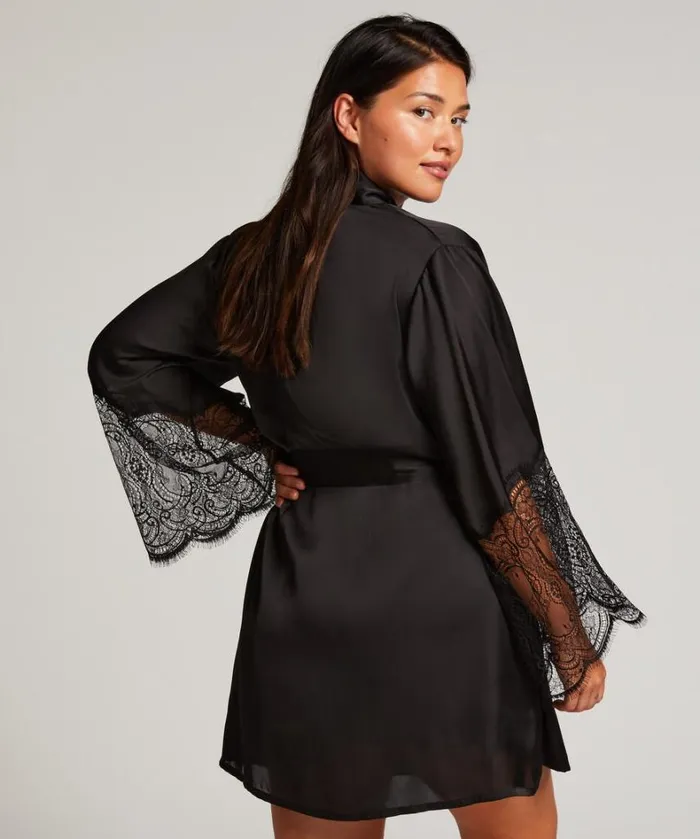 Hunkemller Satin Kimono 8211 Black Black 8211 Women Hunkemller Satin Kimono 8211 Black Black 8211 Women