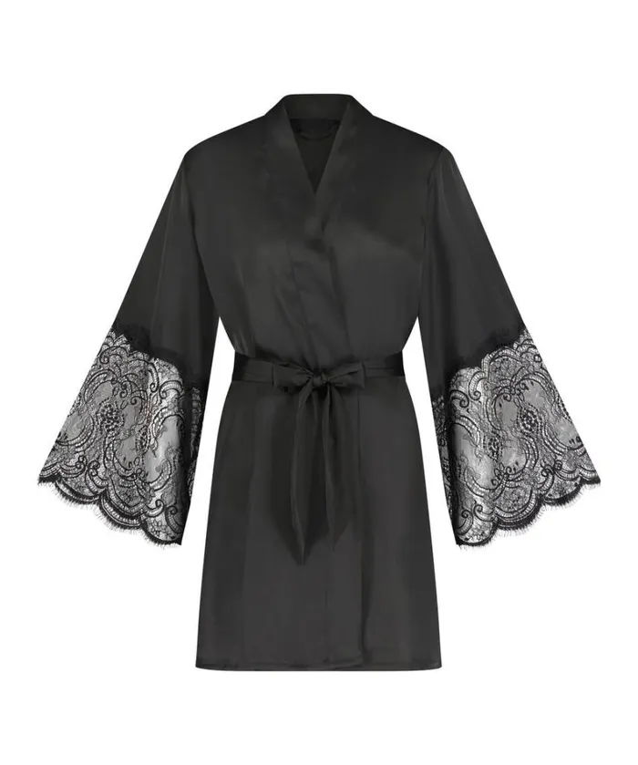 Hunkemller Satin Kimono 8211 Black Black 8211 Women Hunkemller Satin Kimono 8211 Black Black 8211 Women