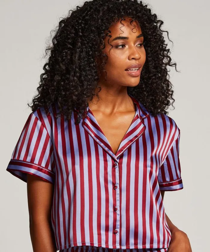 Hunkemller Satin ShortSleeved Jacket 8211 Blue Blue 8211 Women