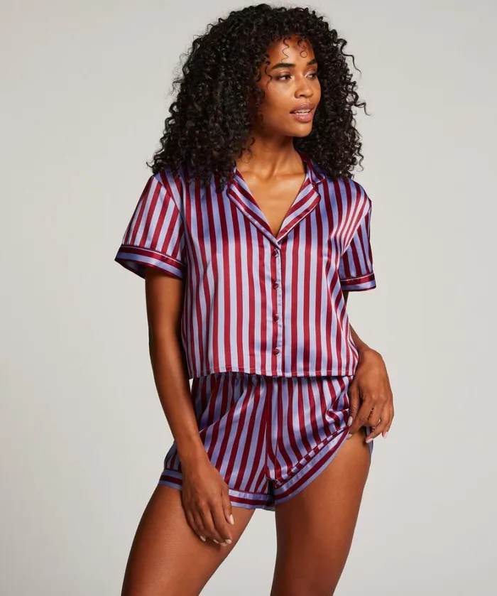 Hunkemller Satin ShortSleeved Jacket 8211 Blue Blue 8211 Women