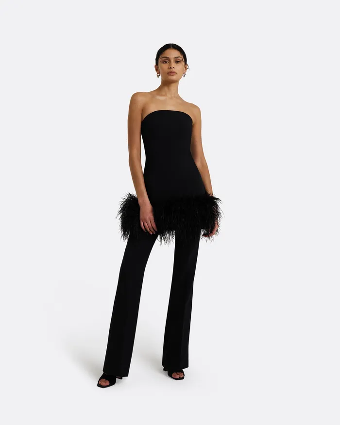 Icons Safiyaa Women Rowan Black FeatherTrimmed Short Dress Black