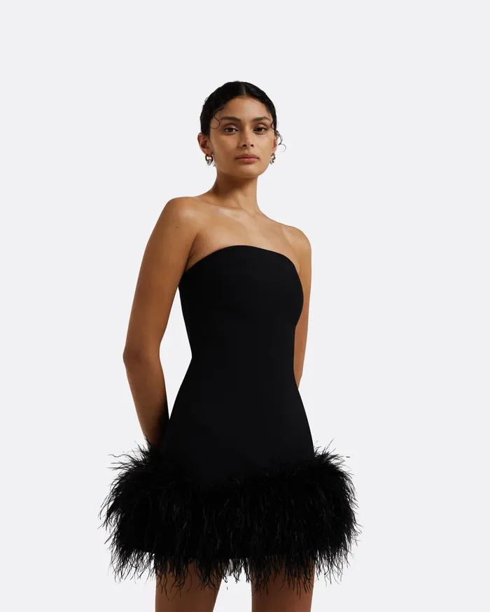 Icons Safiyaa Women Rowan Black FeatherTrimmed Short Dress Black
