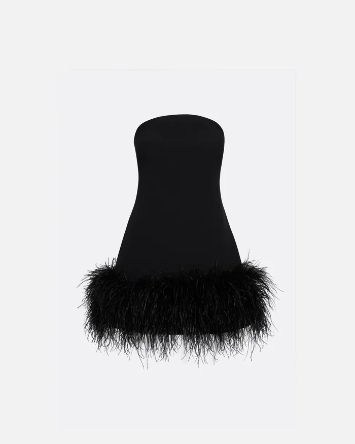 Icons Safiyaa Women Rowan Black FeatherTrimmed Short Dress Black