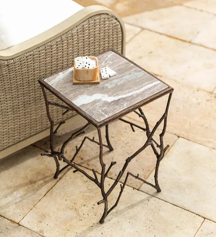 Indoor Living IndoorOutdoor Branchwater Accent Table With Marble Top Plow and Hearth Accent Tables