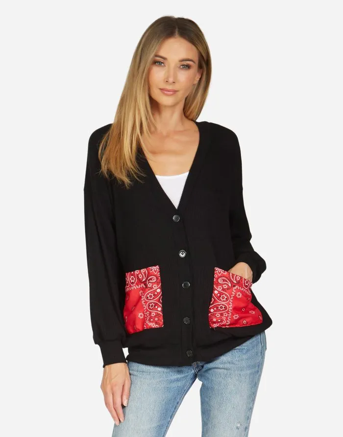 Ingrid Bandana Lip Black Red Bandana Women Lauren Moshi Sweaters and Knits