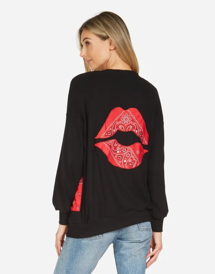 Ingrid Bandana Lip Black Red Bandana Women Lauren Moshi Sweaters and Knits