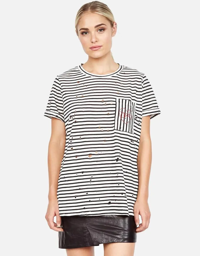Iris Love Brat Heart Love Stripe Black Women Lauren Moshi Short Sleeve