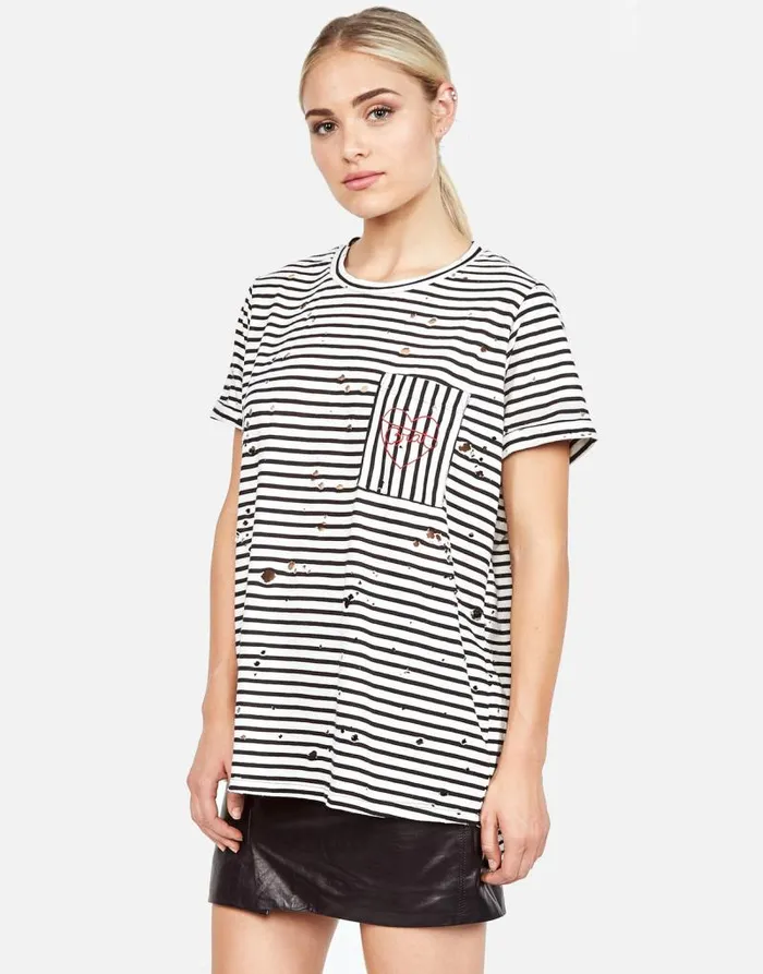 Iris Love Brat Heart Love Stripe Black Women Lauren Moshi Short Sleeve