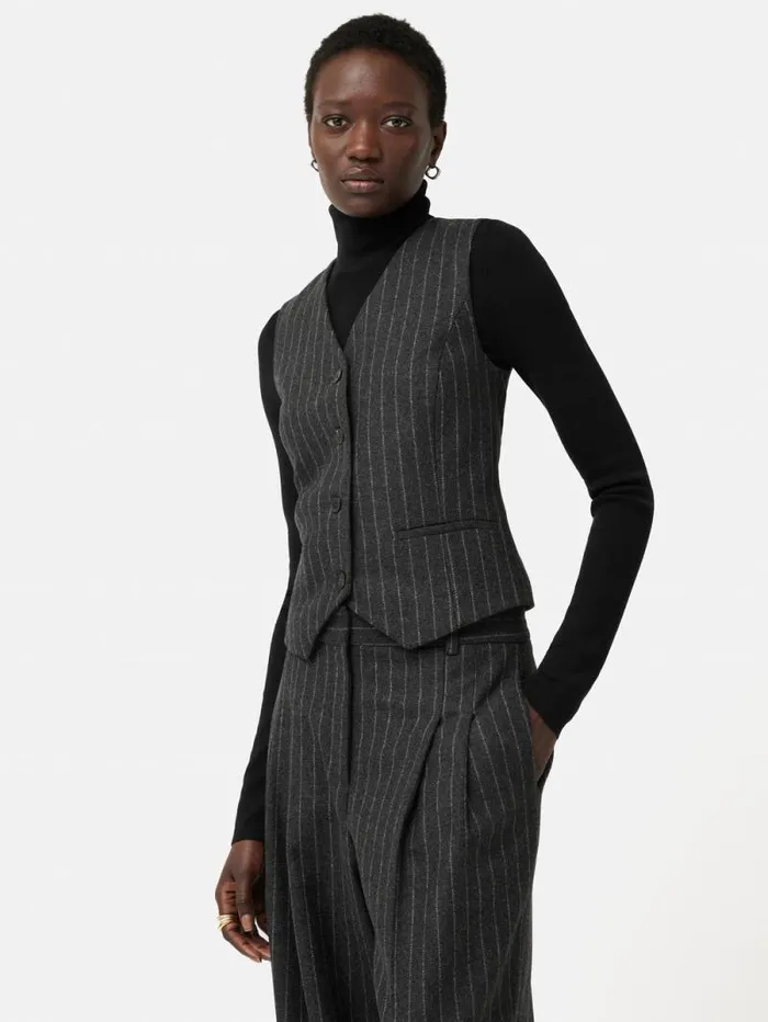 Italian Wool Tailored Pinstripe Waistcoat Grey Women Jigsaw Coords