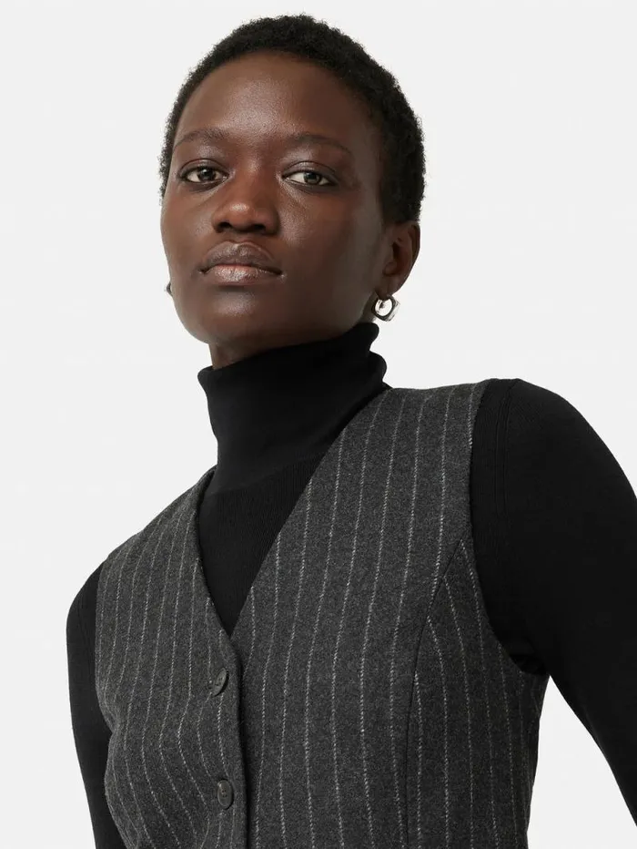 Italian Wool Tailored Pinstripe Waistcoat Grey Women Jigsaw Coords