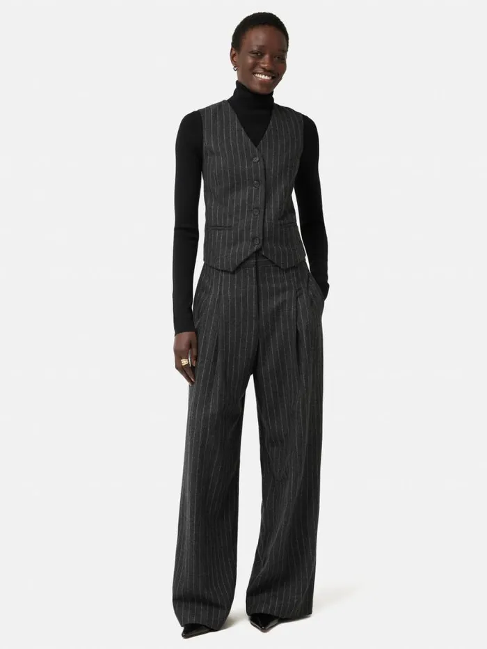 Italian Wool Tailored Pinstripe Waistcoat Grey Women Jigsaw Coords