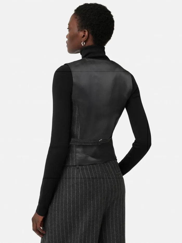Italian Wool Tailored Pinstripe Waistcoat Grey Women Jigsaw Coords