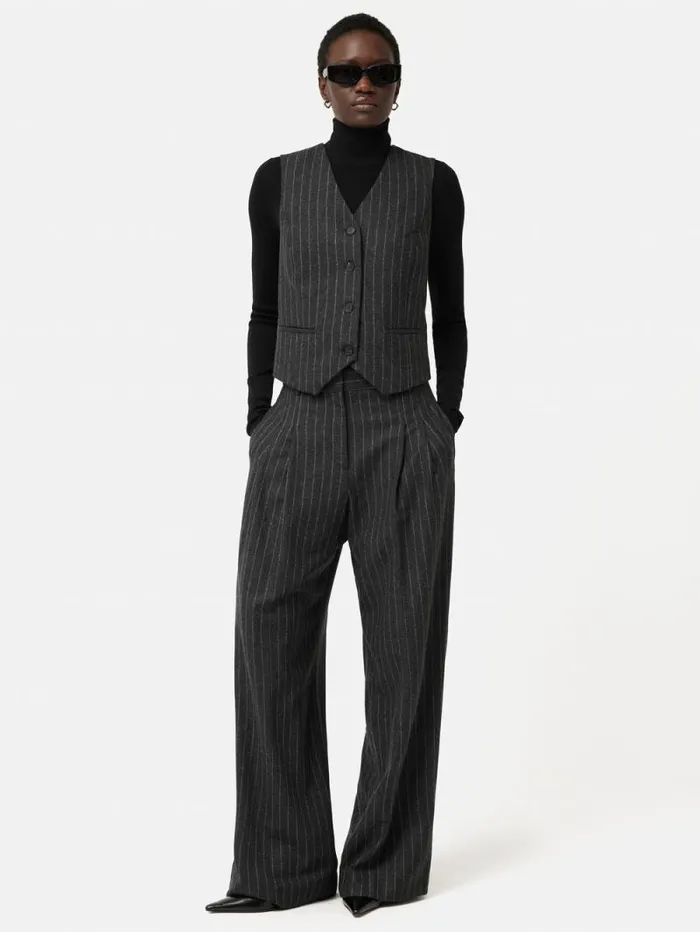 Italian Wool Tailored Pinstripe Waistcoat Grey Women Jigsaw Coords