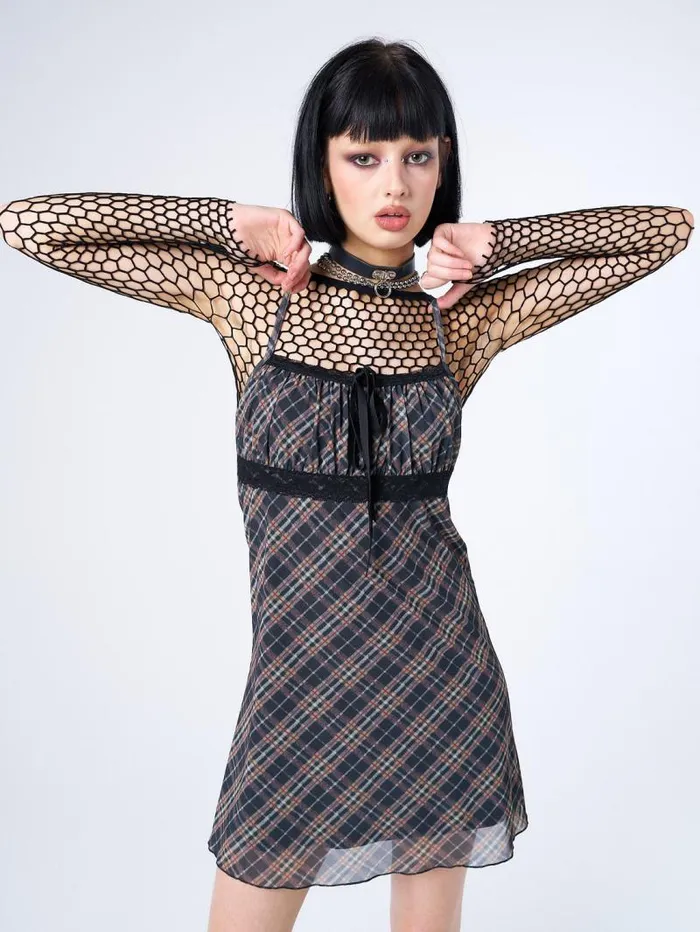 Iza Tartan Lace Trim Mini Dress Women Minga London Dresses