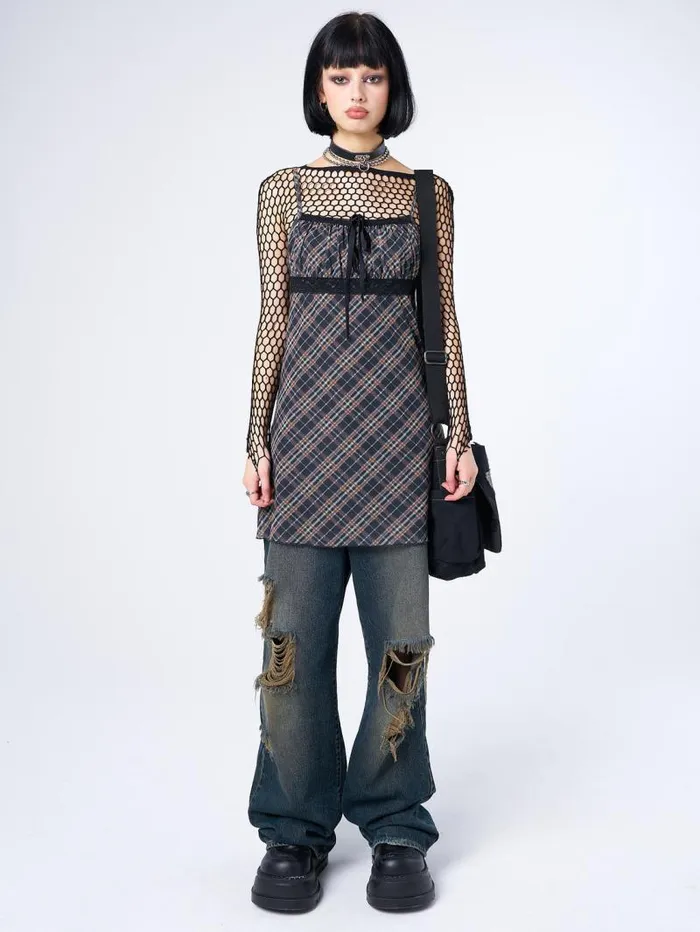 Iza Tartan Lace Trim Mini Dress Women Minga London Dresses
