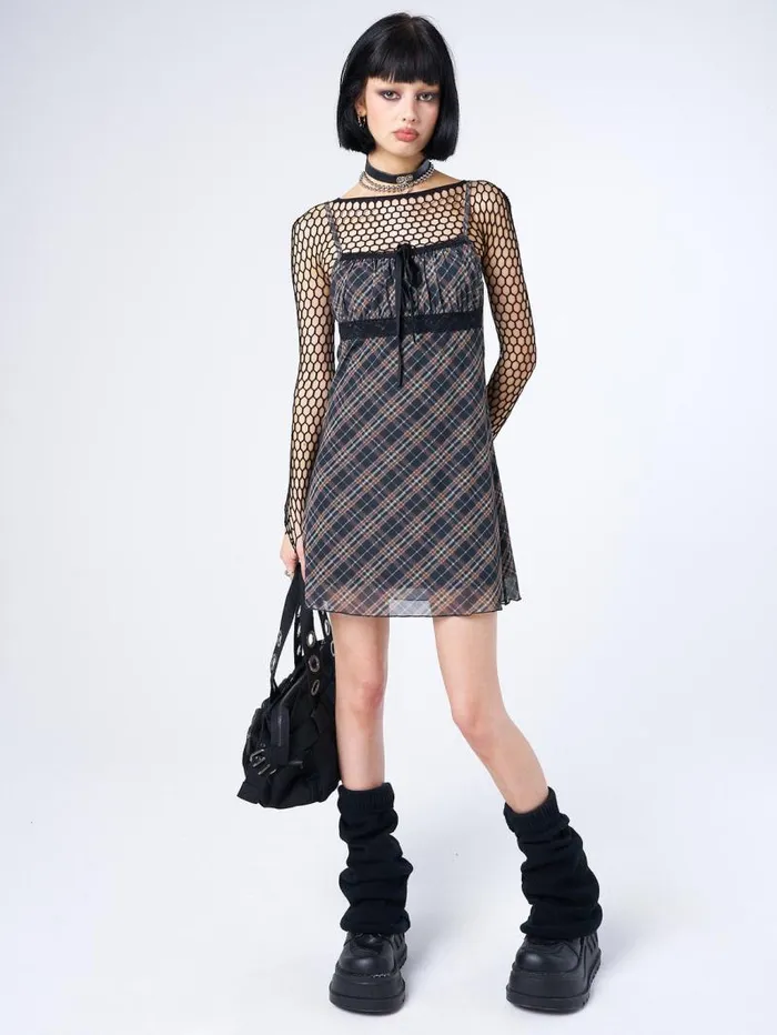 Iza Tartan Lace Trim Mini Dress Women Minga London Dresses