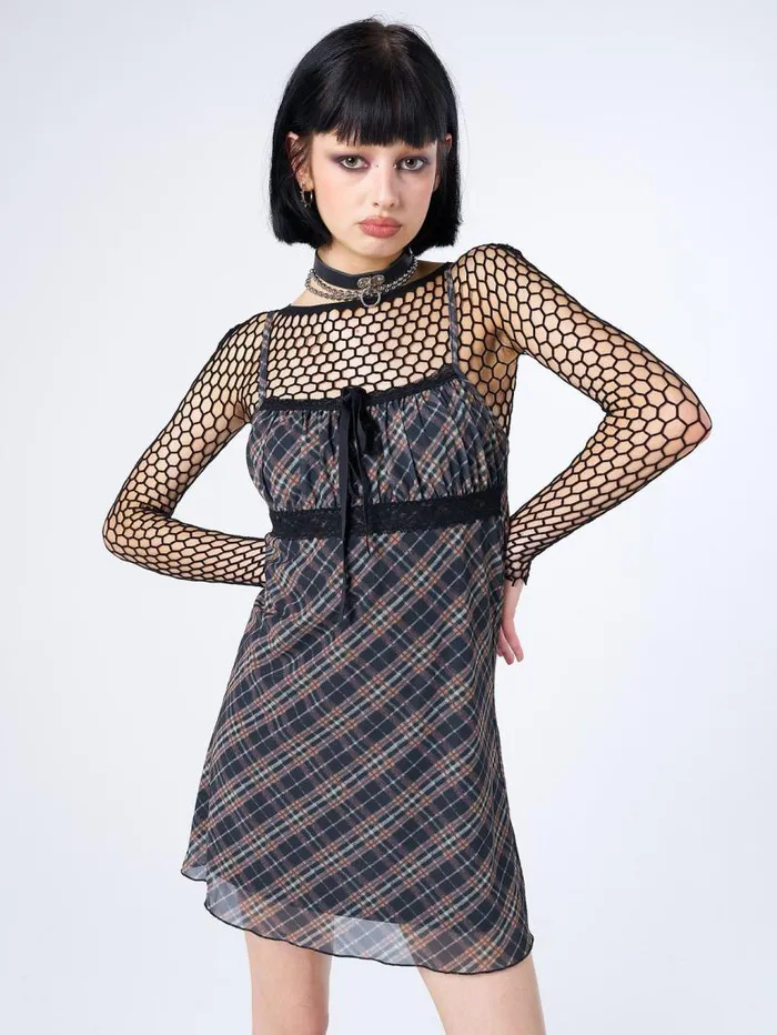Iza Tartan Lace Trim Mini Dress Women Minga London Dresses
