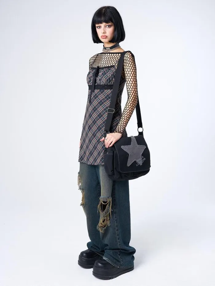 Iza Tartan Lace Trim Mini Dress Women Minga London Dresses