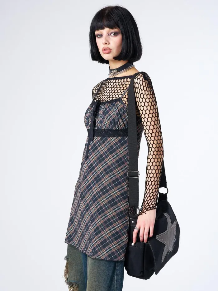 Iza Tartan Lace Trim Mini Dress Women Minga London Dresses