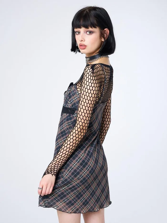 Iza Tartan Lace Trim Mini Dress Women Minga London Dresses
