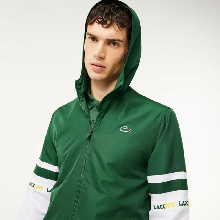 Jackets and Coats Men Lacoste Men039s Logo Stripe Tennis Jacket Green White 291