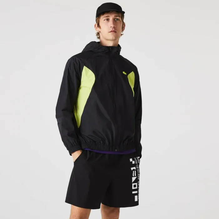 Jackets and Coats Men Lacoste Men039s SPORT Packable Windbreaker Black Yellow 60r