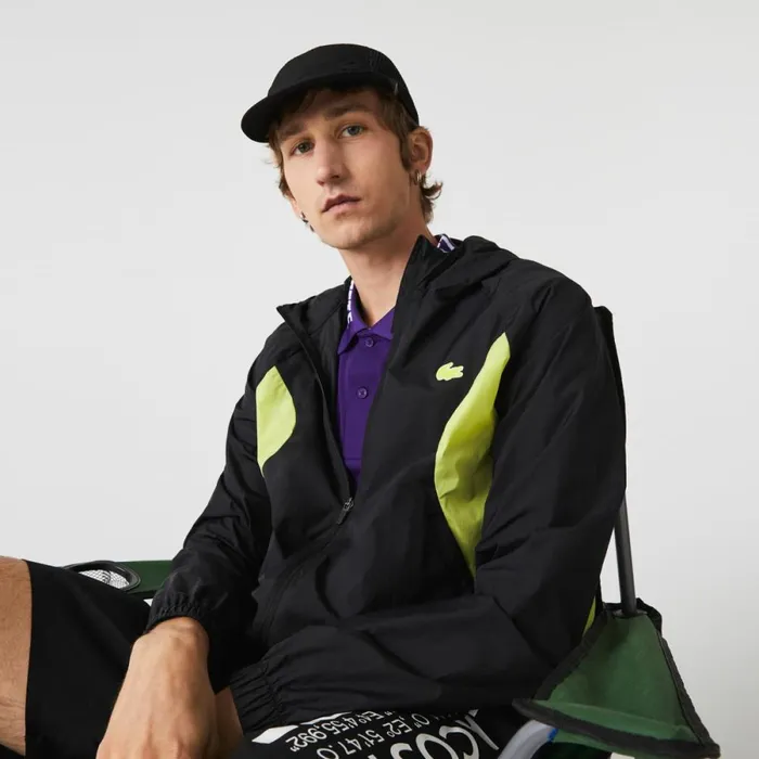 Jackets and Coats Men Lacoste Men039s SPORT Packable Windbreaker Black Yellow 60r