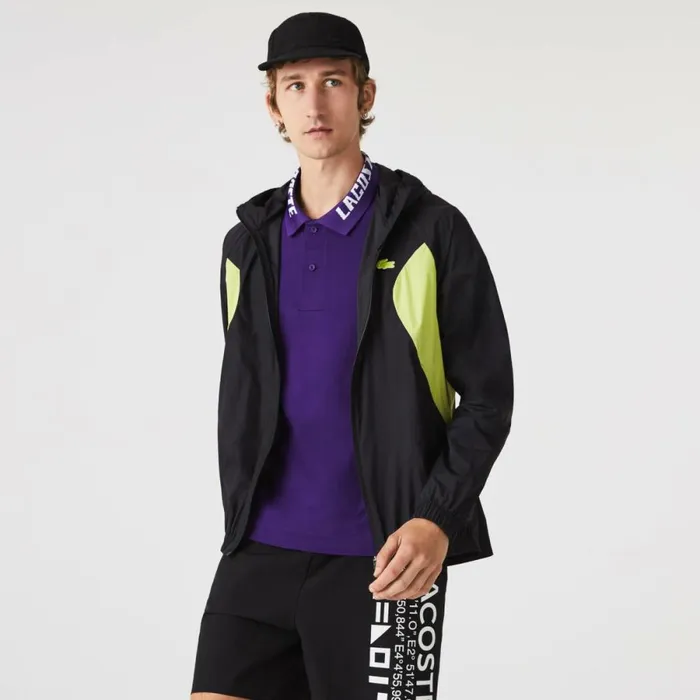 Jackets and Coats Men Lacoste Men039s SPORT Packable Windbreaker Black Yellow 60r