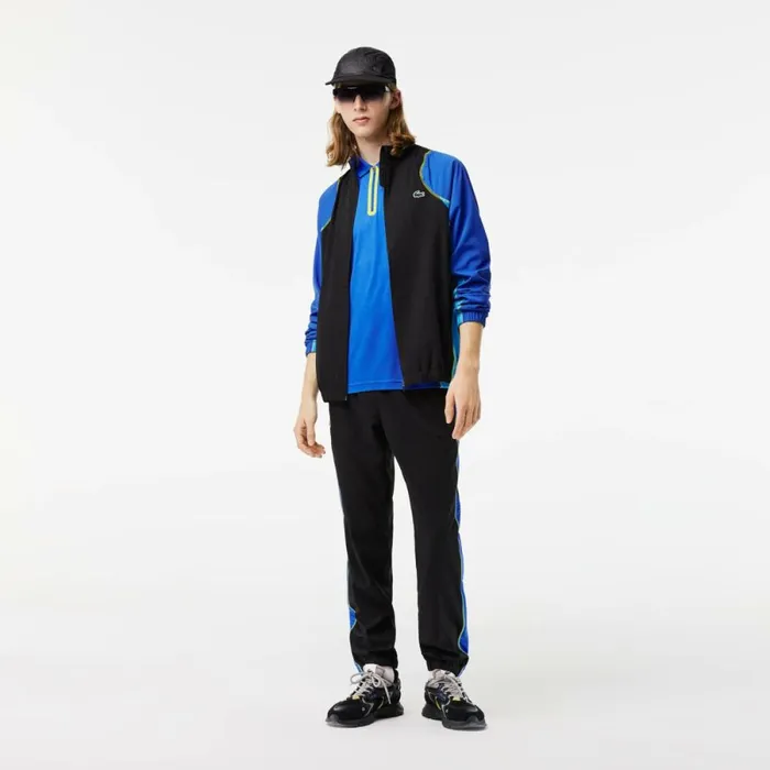 Jackets and Coats Men Lacoste Mens Tennis HighNeck Sweatsuit Black Blue Yellow Ayf