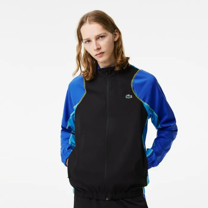 Jackets and Coats Men Lacoste Mens Tennis HighNeck Sweatsuit Black Blue Yellow Ayf