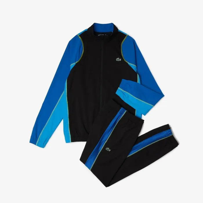 Jackets and Coats Men Lacoste Mens Tennis HighNeck Sweatsuit Black Blue Yellow Ayf