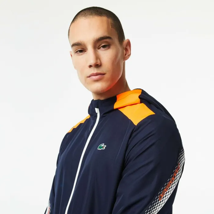Jackets and Coats Men Lacoste Mens Tennis Jacket Navy Blue Orange White Orange White Ag4