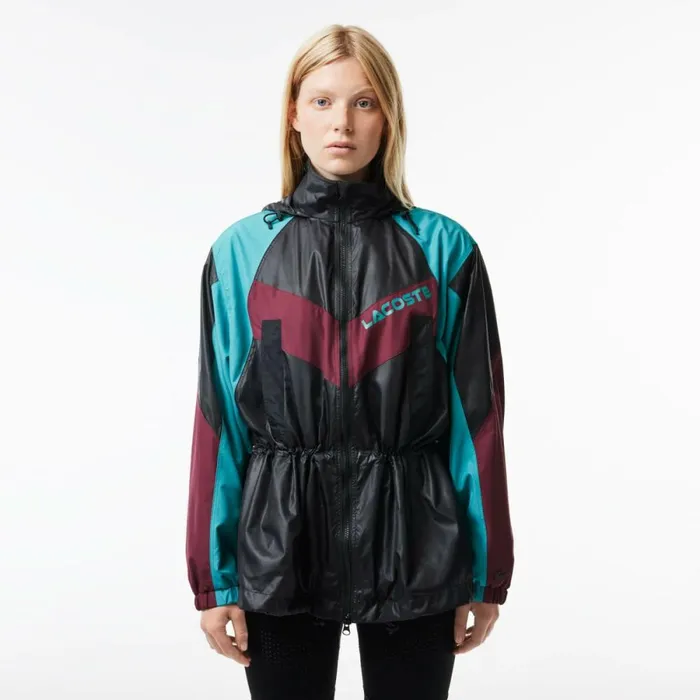Jackets and Coats Women Lacoste Women039s Oversized Adjustable Waiste Colorblock Jacket Black Blue Bordeaux Kri